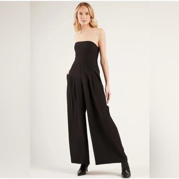 Gilner Farrar Niki Large Strapless Silk Jumpsuit Wide Leg Pockets Playsuit Black - Picture 1 of 15